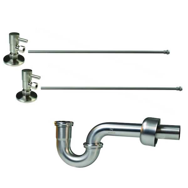 Westbrass Pedestal Sink Faucet Supply Kit with 1/4-Turn Lever Handles and P-Trap, Satin Nickel D1838QRL-07 - main